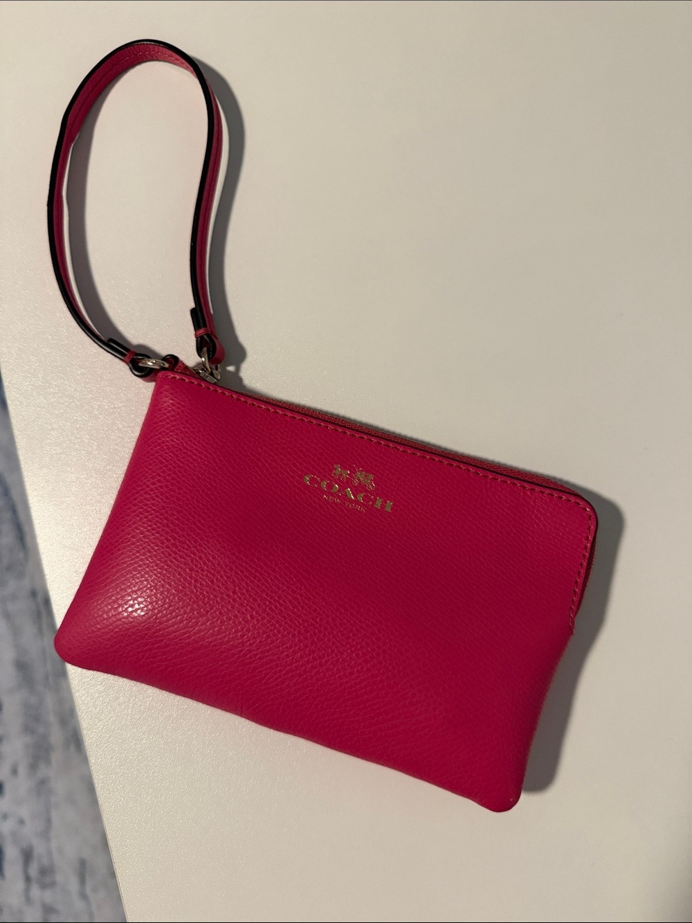 Coach Hot Pink Pebbled Leather Wristlet